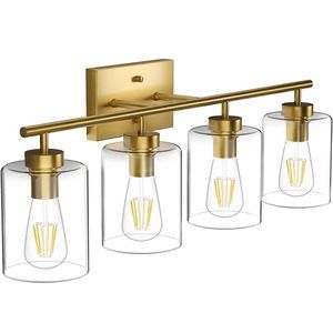 Aipsun 4 Lights Gold Vanity Light Fixtures Over Mirror with Clear Glass Shades